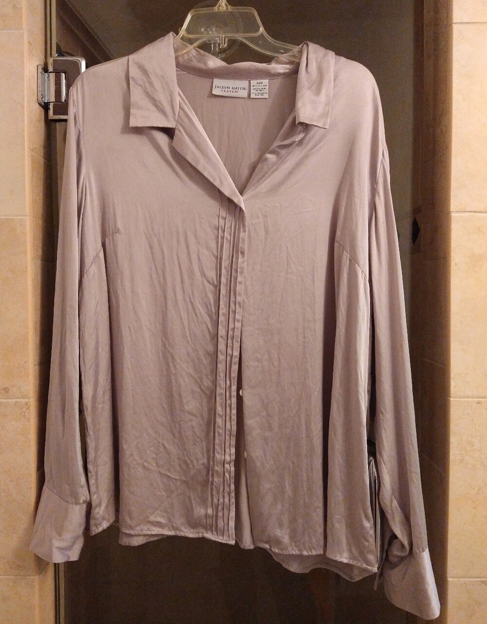 100% Silk Light Lavender Button-Front Blouse Size 22W